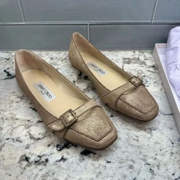 Jimmy Choo Gold Brushed Ballet Flats with Box and Dust bag Size 5 - Picture 1 of 11